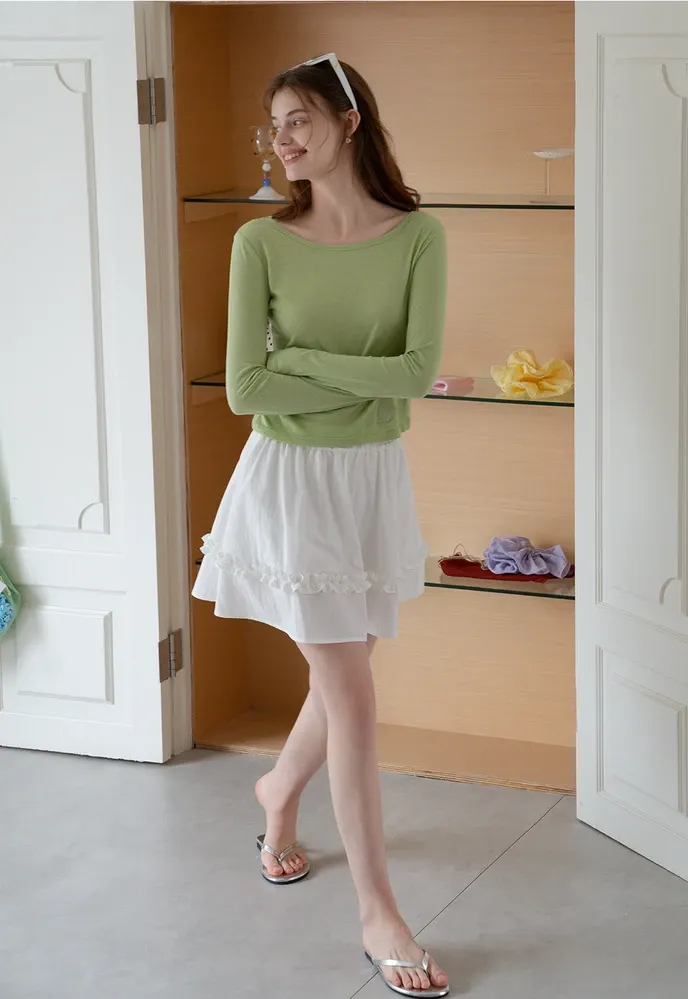 Women’s Ruffle Trim Elastic-Waist Mini Skirt