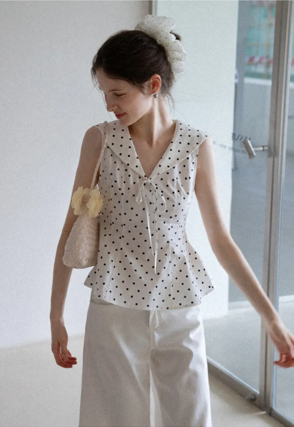 Polka Dot Sailor Collar Blouse