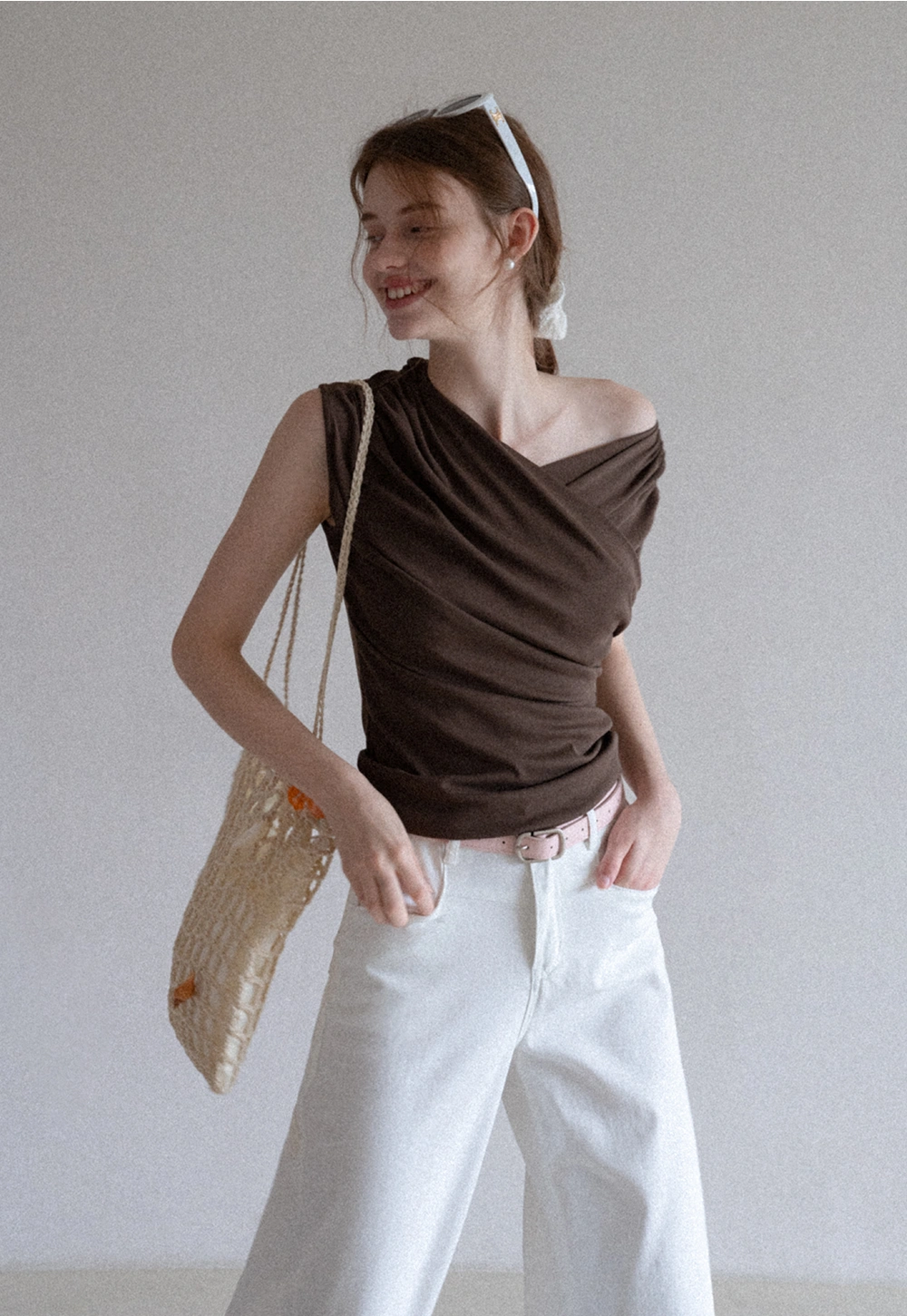 Women's Asymmetric One Shoulder Ruched Top