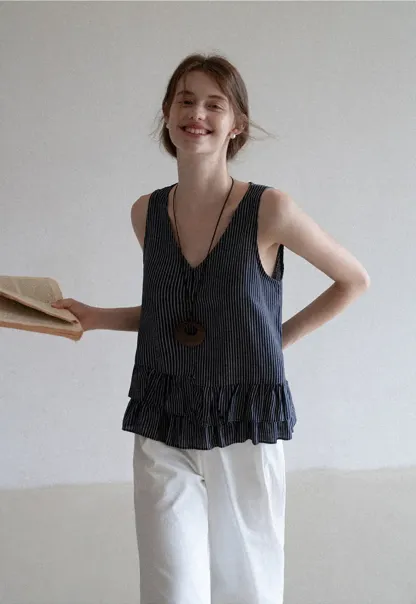 Striped Ruffle Hem Sleeveless Top