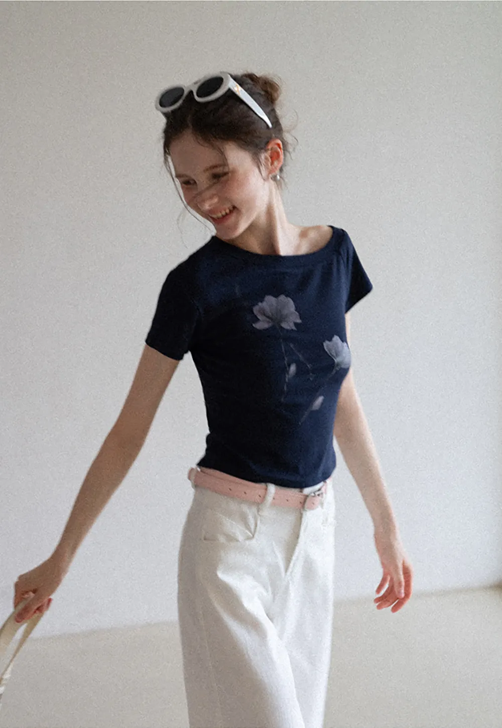 Floral Print Asymmetrical Neck Tee
