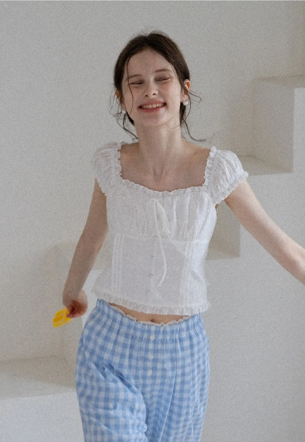 Women's Square Neck Eyelet Crop Top