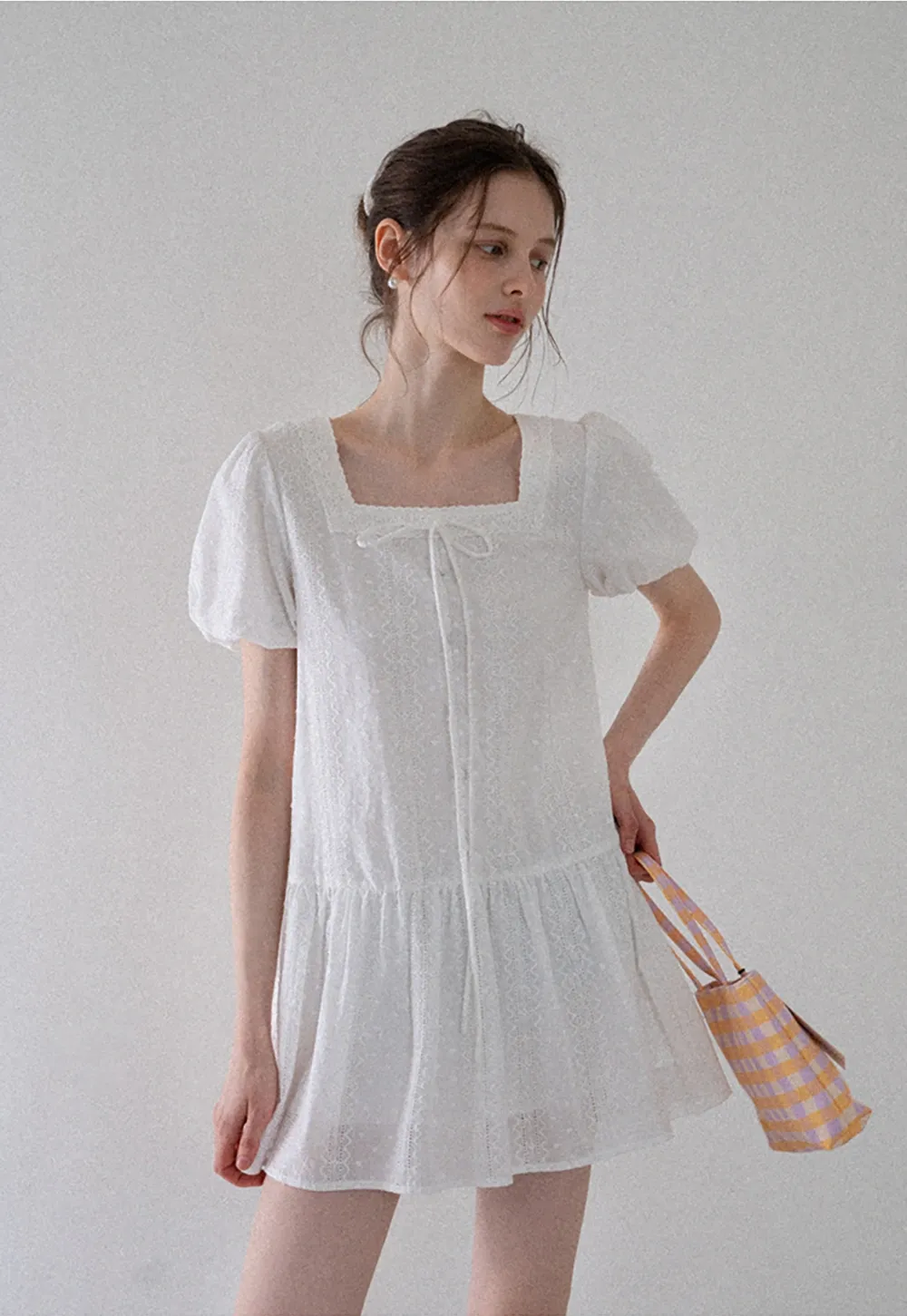 Square-Neck Lace Babydoll Dress