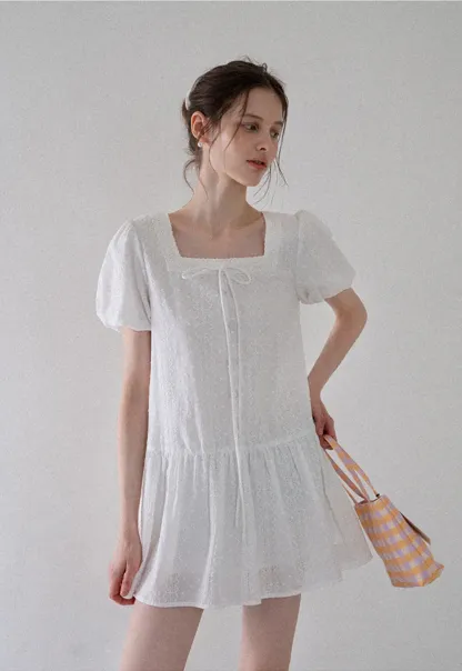 Square-Neck Lace Babydoll Dress