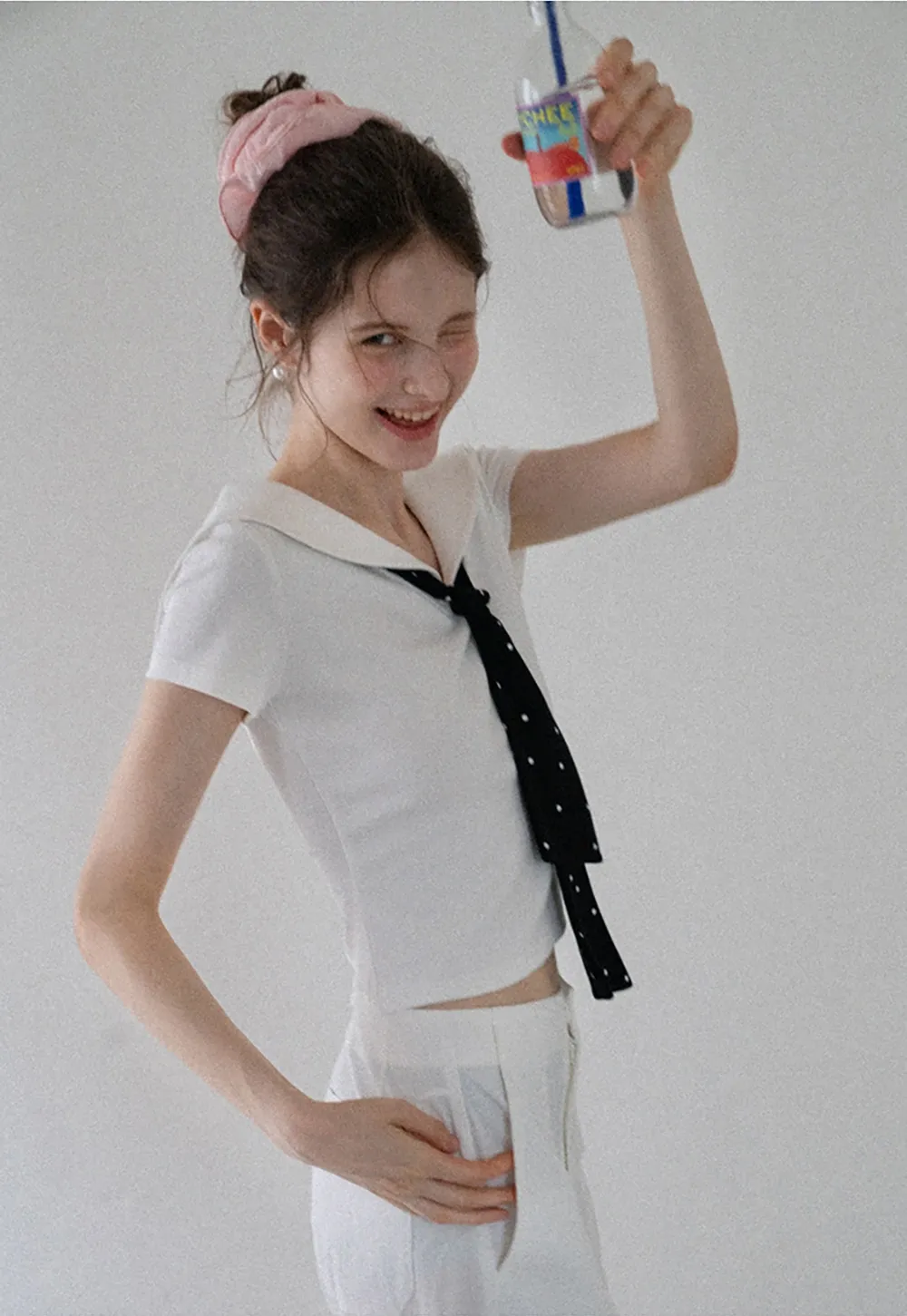 Sailor Collar Striped-Tie Tee