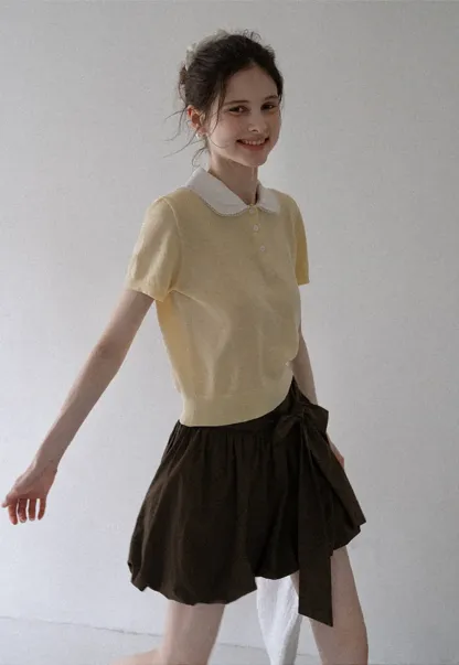 Contrast Peter Pan Collar Knit Top