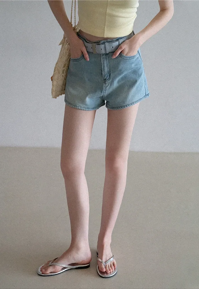 Belted High-Waist Denim Shorts