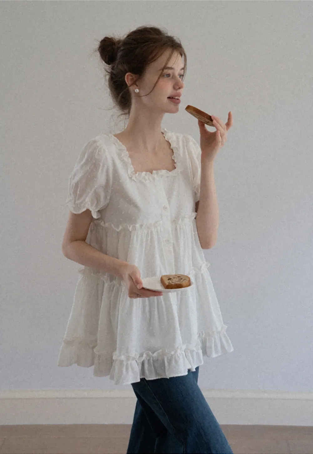 Women’s Square Neck Ruffle Babydoll Blouse