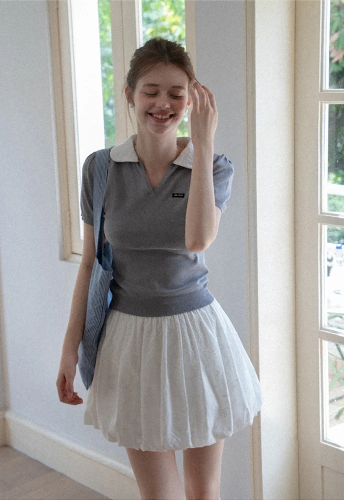 Women Contrast Collar Knit Polo Top