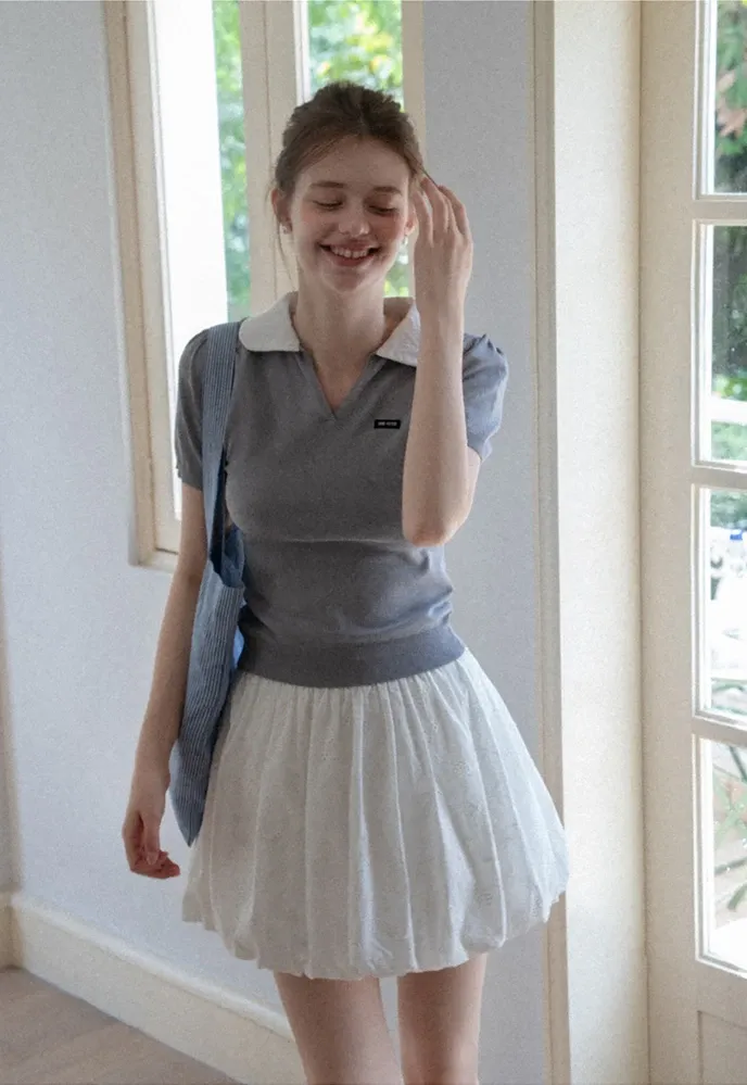 Women Contrast Collar Knit Polo Top