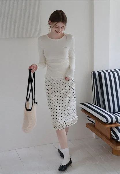 Women Crew Neck Ruched Side Lace Trim Long Sleeve Tee