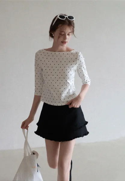 Women's Polka Dot 3/4 Sleeve Top
