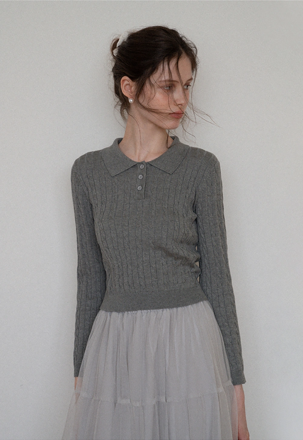 Women's Cable Knit Polo Sweater