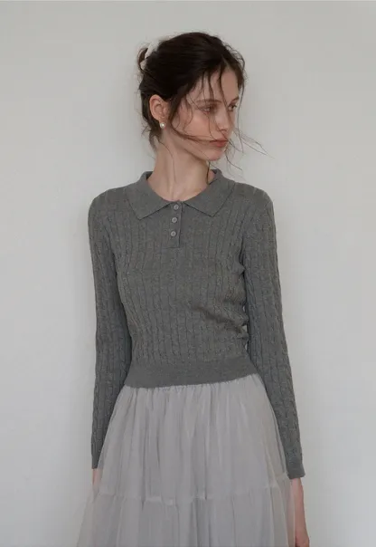 Women's Cable Knit Polo Sweater