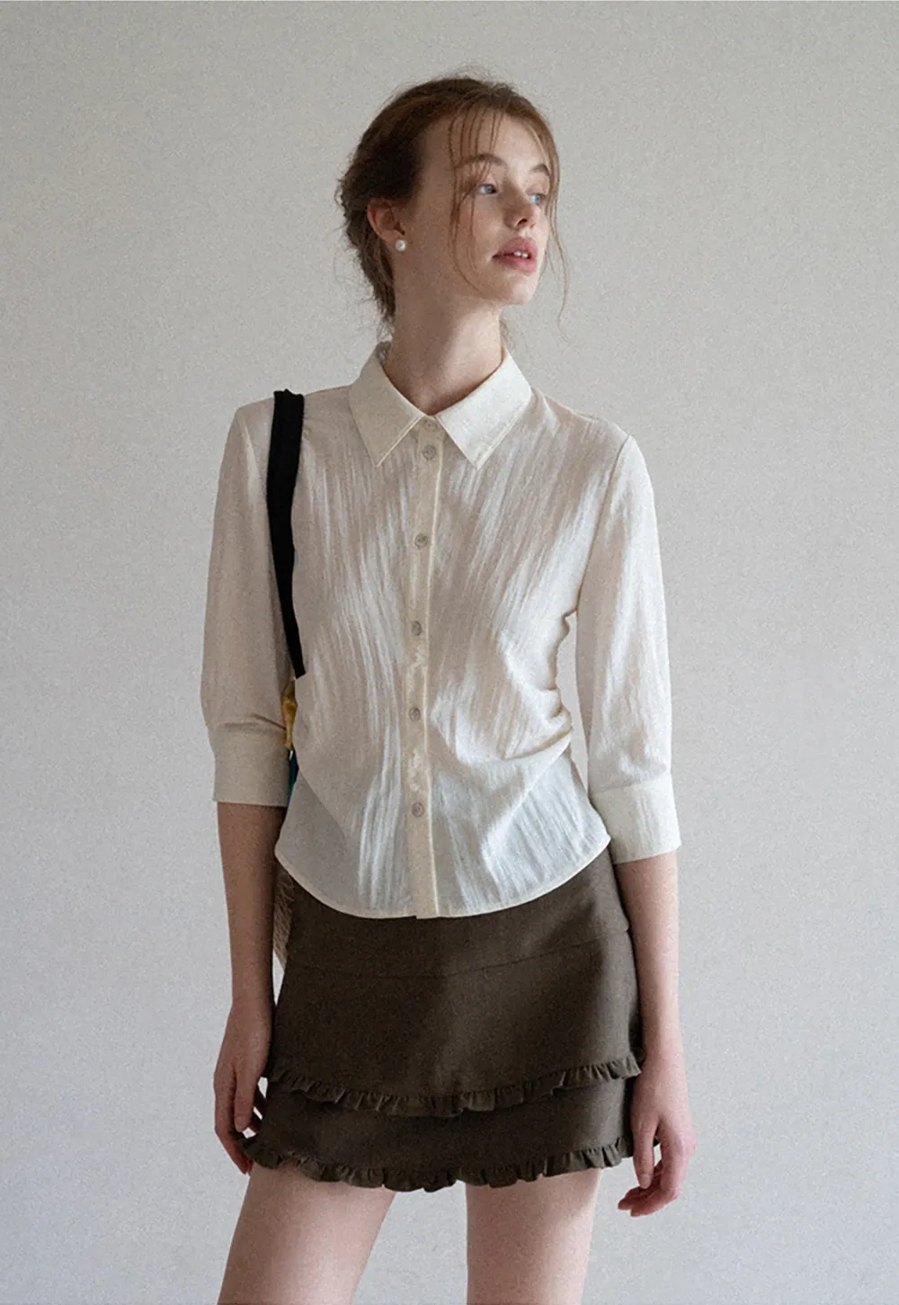 Women's Lightweight Button Down Shirt with 3/4 Sleeves