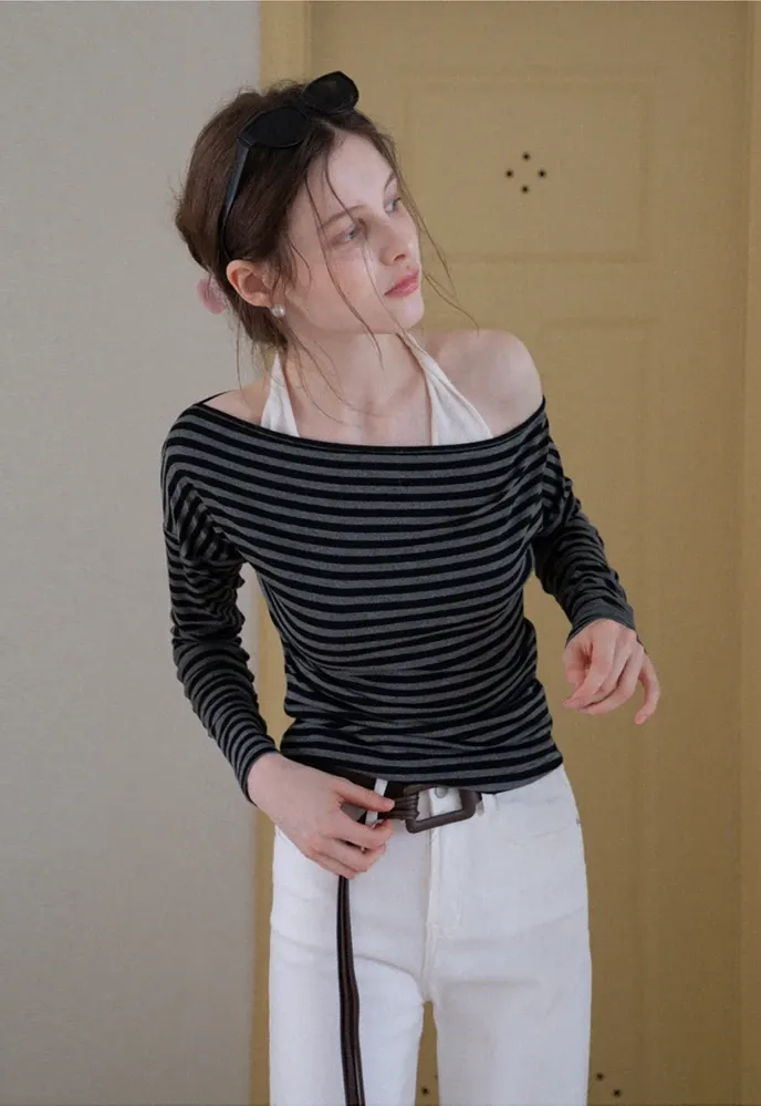 Striped Off Shoulder Top & Halter Cami