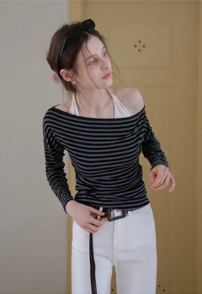 Striped Off Shoulder Top & Halter Cami
