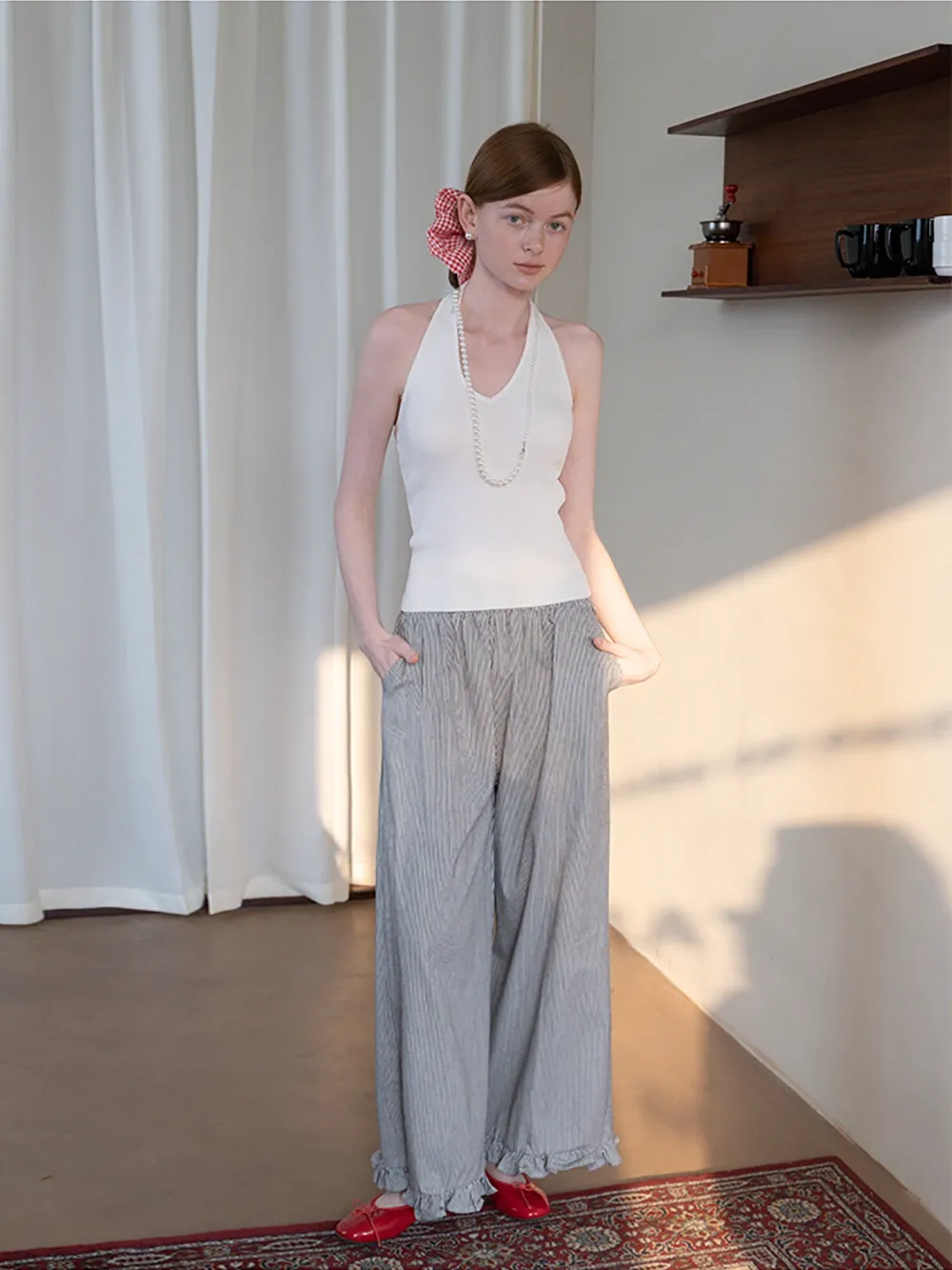 Women's Ribbed Halter Neck Knit Tank Top
