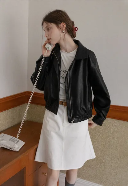 Women's Faux Leather Bomber Jacket