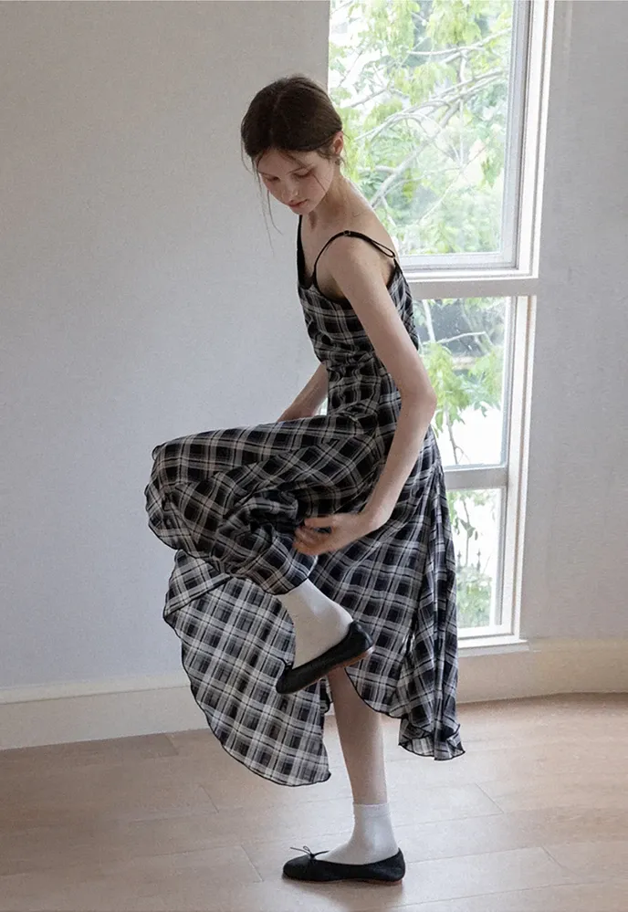 Plaid Handkerchief-Hem Cami Dress