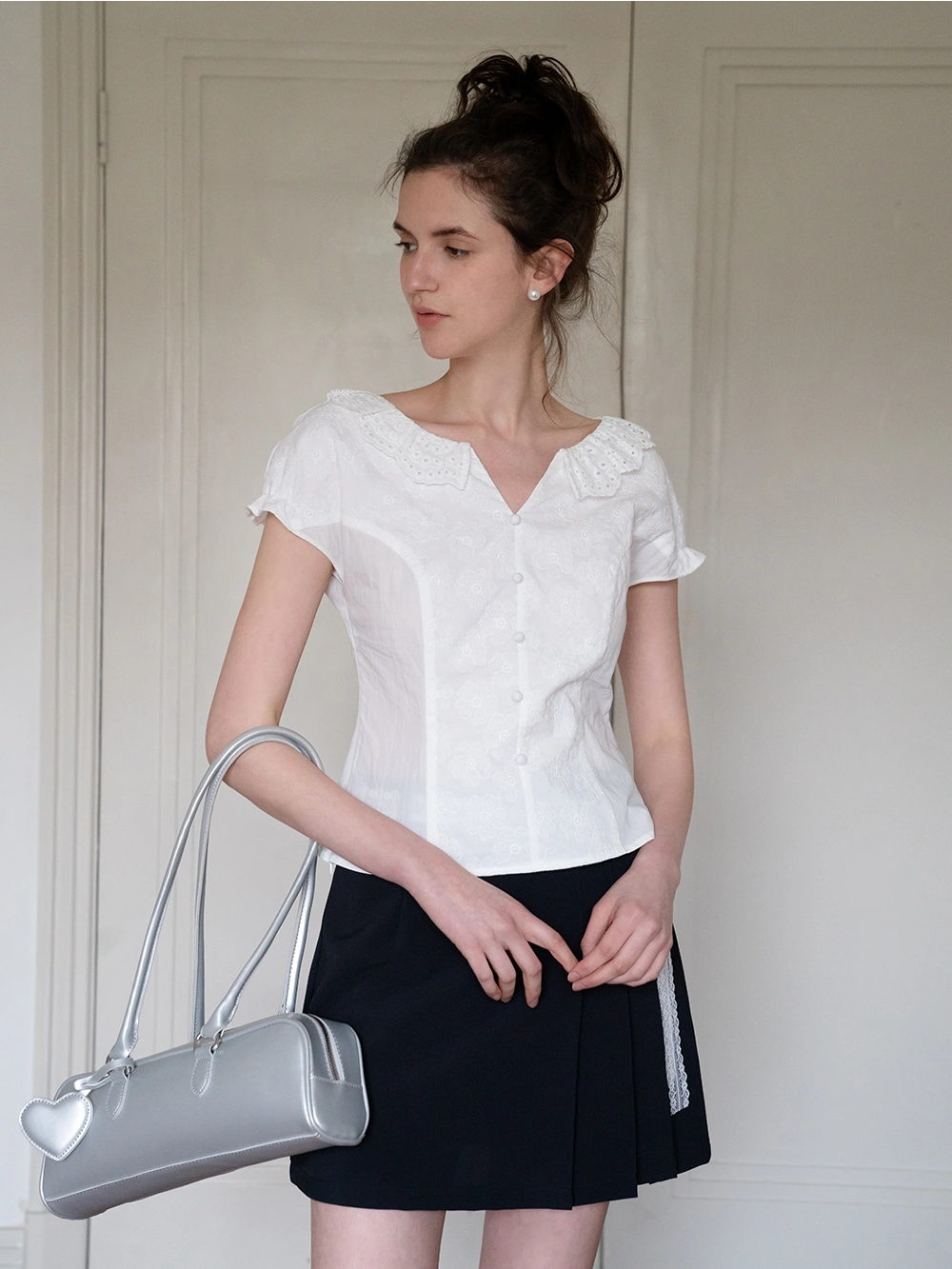 Women's Eyelet Lace V-Neck Blouse