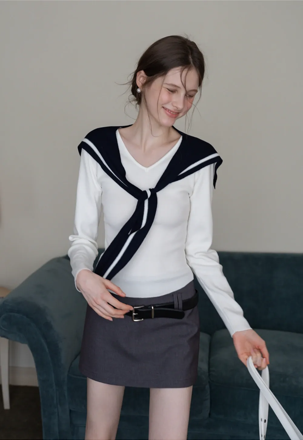 Sailor Tie Knit Long Sleeve Top