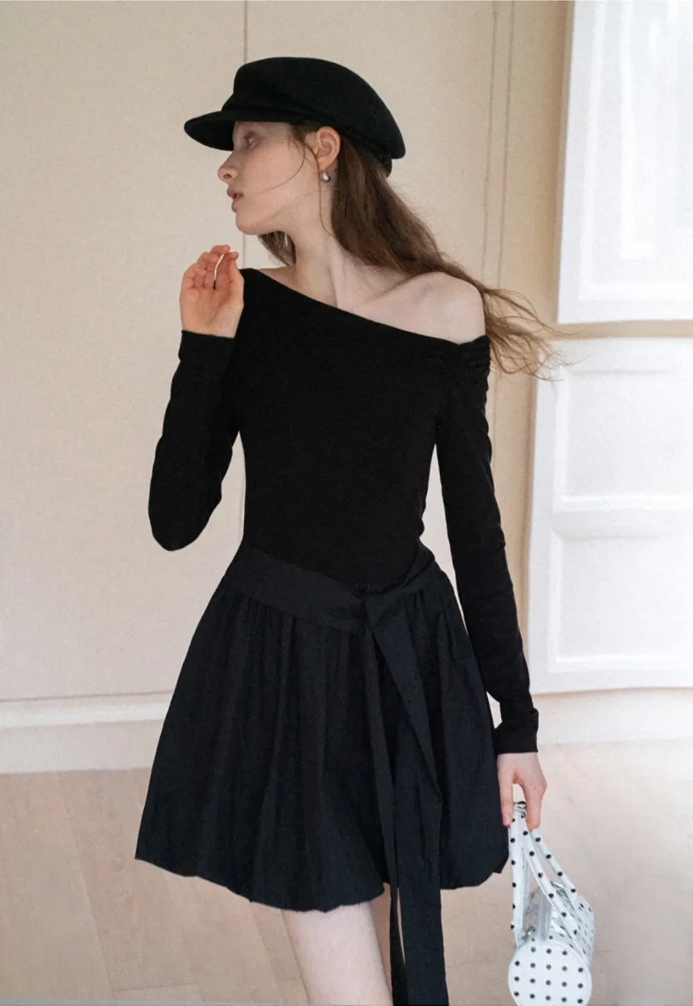 Women's Asymmetric Off-Shoulder Tie-Waist Mini Dress