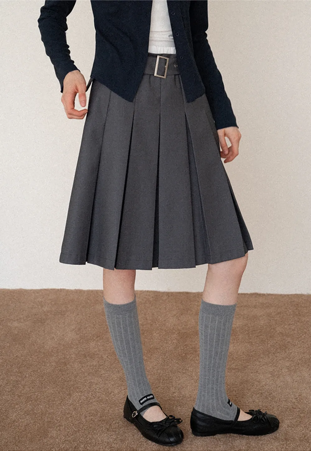 Women's Belted Pleated Mini Skirt