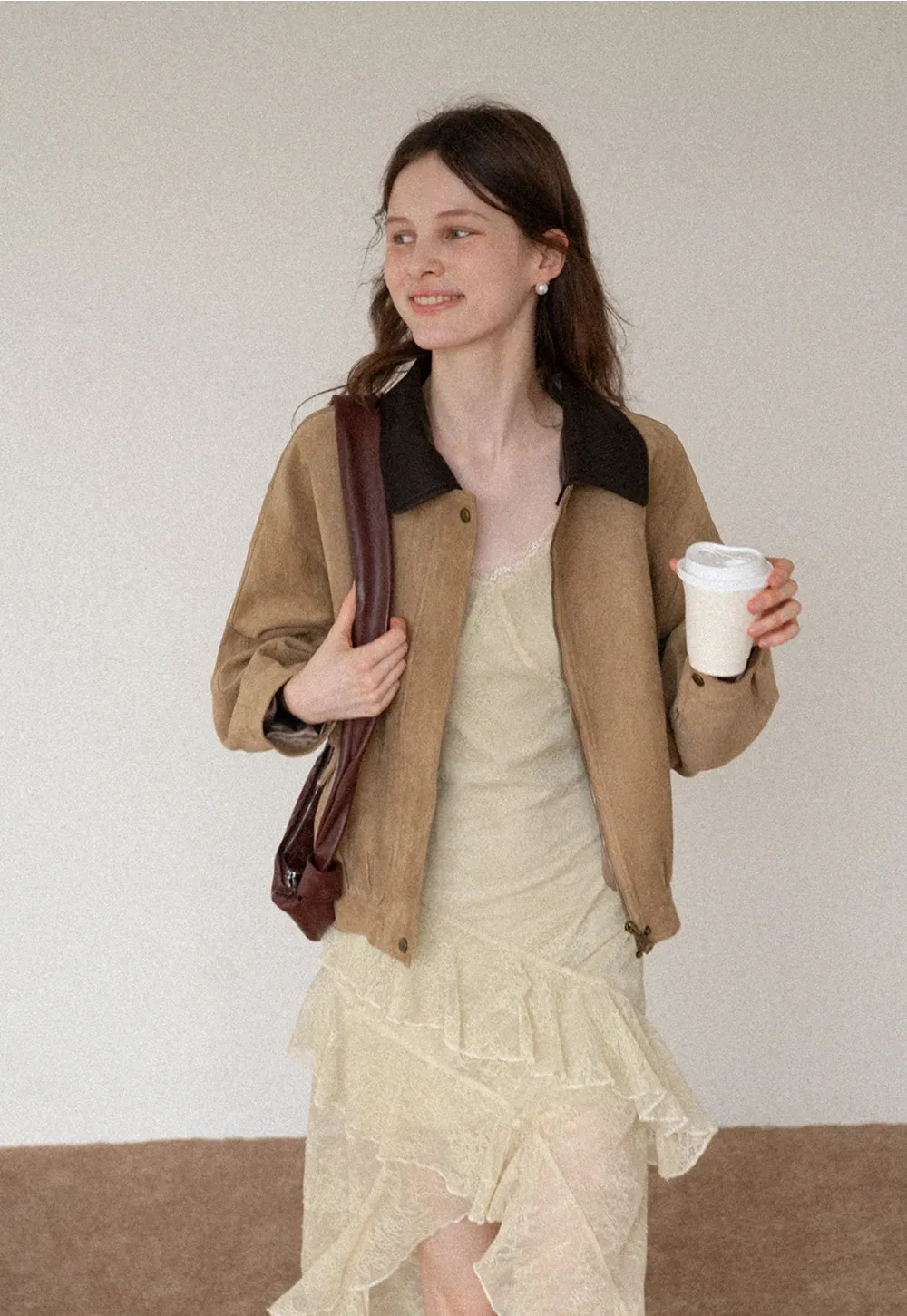 Women's Contrast Collar Faux-Suede Bomber Jacket