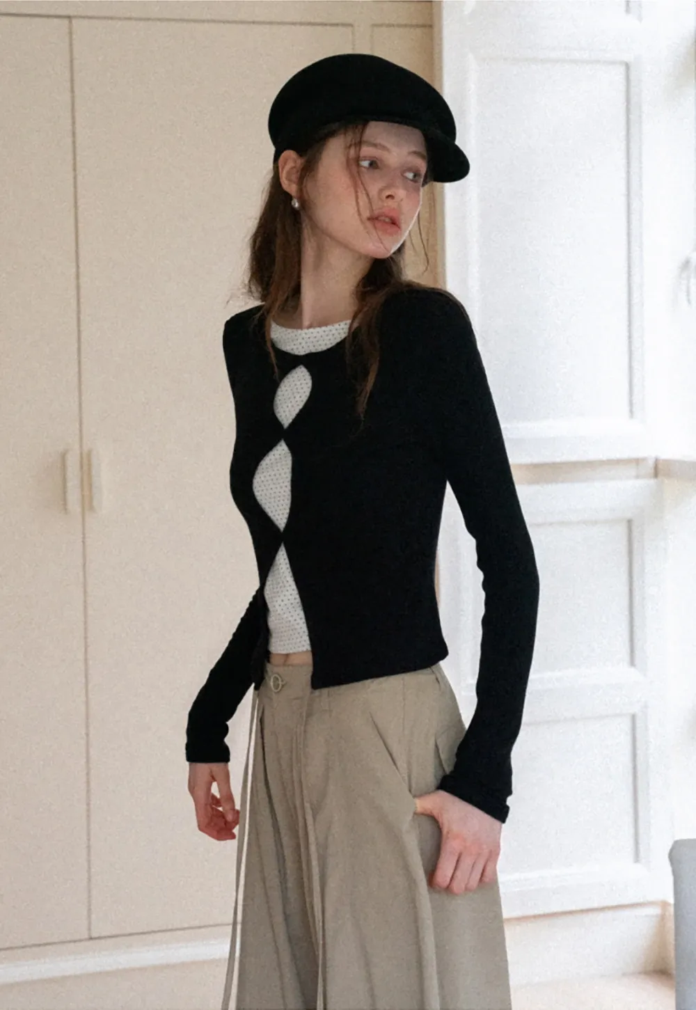 Women's Cut Out Front Long Sleeve Top