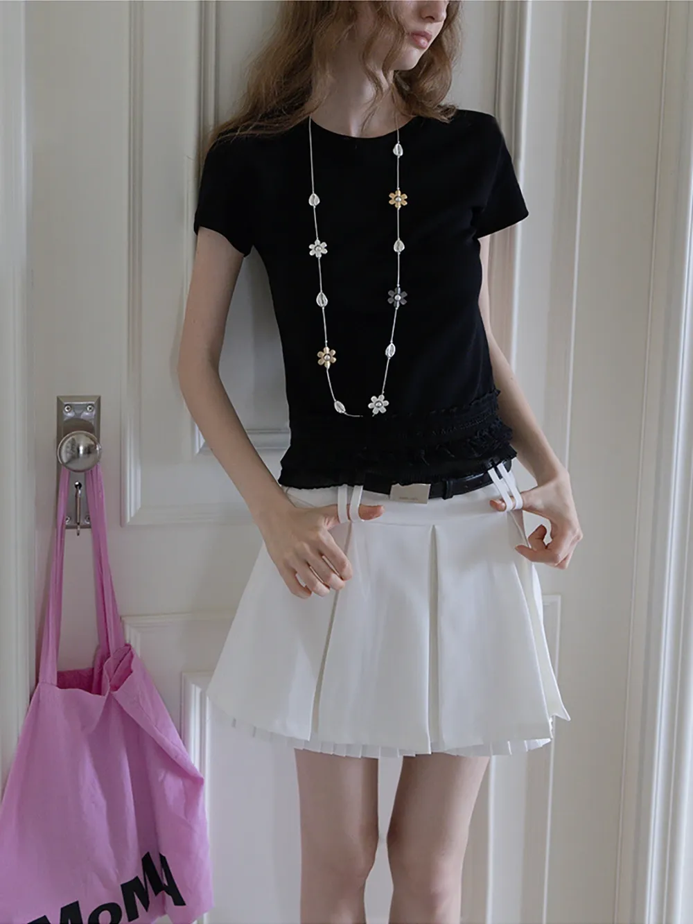 Pleated Layered Skirt Shorts with Belt