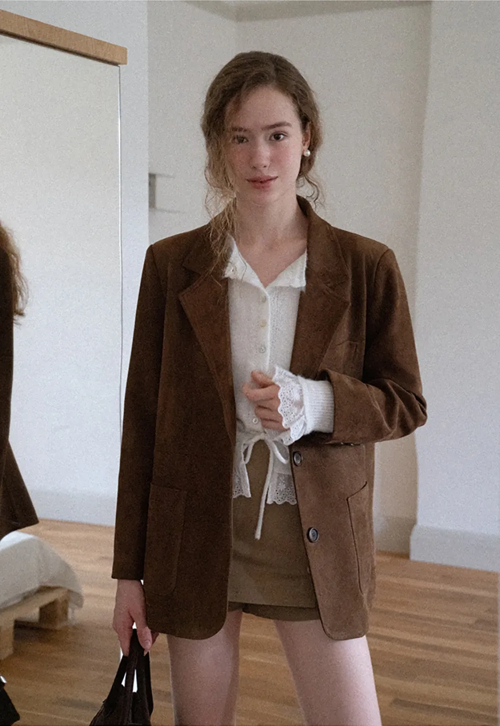 Faux Suede Blazer Jacket for Women with Pockets