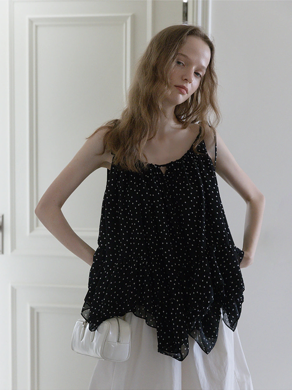 Polka Dot Ruffle Hem Cami Top