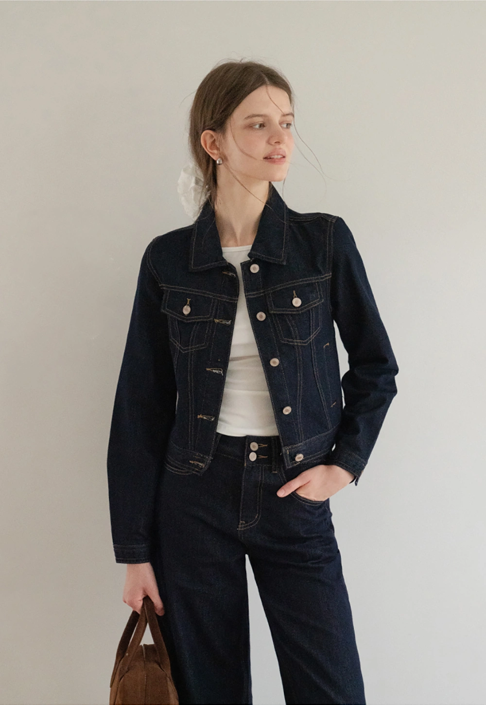 Womens Denim Jacket and Wide Leg Jeans Set