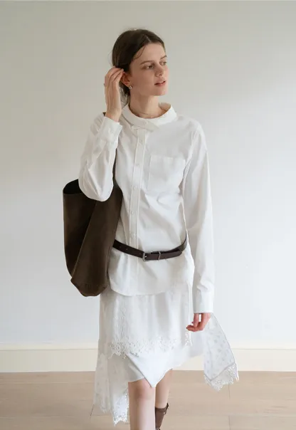 Womens Gingham Bow-Collar Long Sleeve Shirt