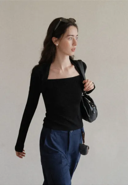 Square Neck Long Sleeve Slim Fit Top