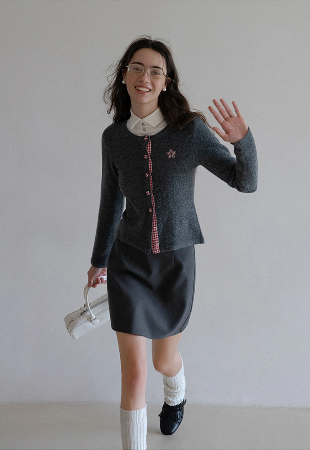 Cozy Knit Button Down Cardigan with Floral Detail