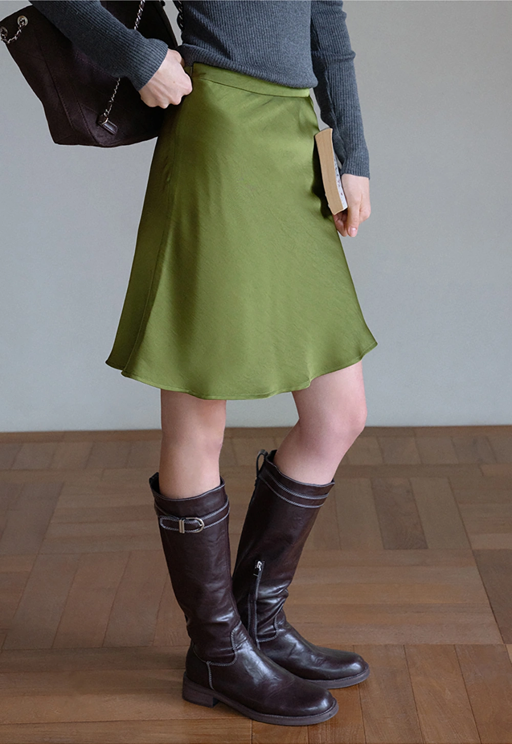 Elegant Satin Midi Skirt