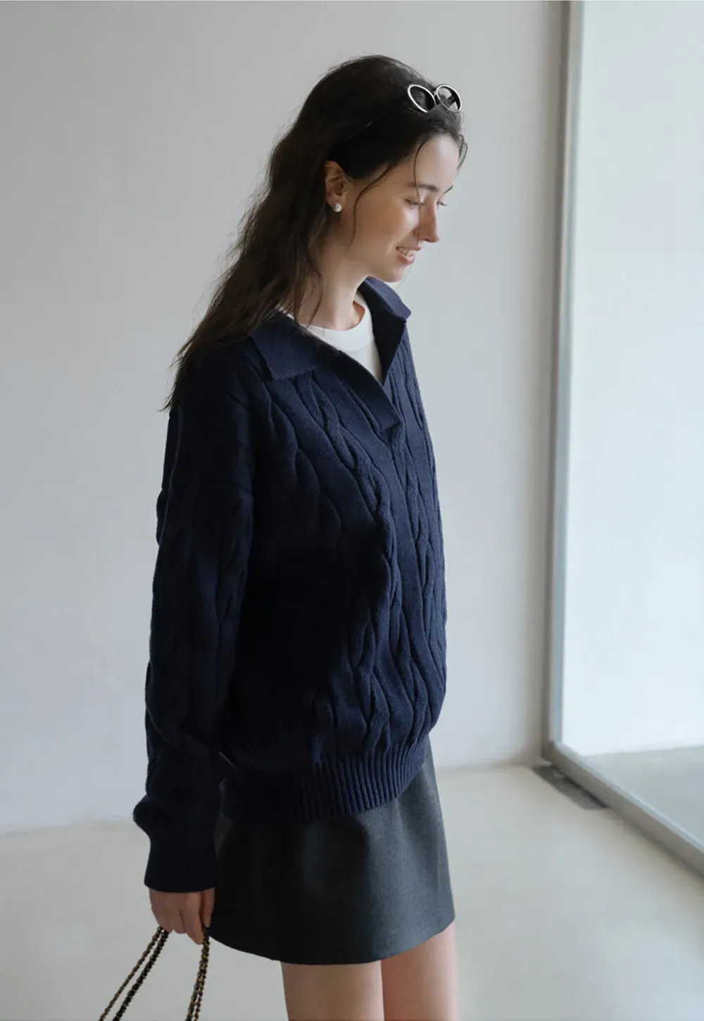 Cable Knit Polo Sweater