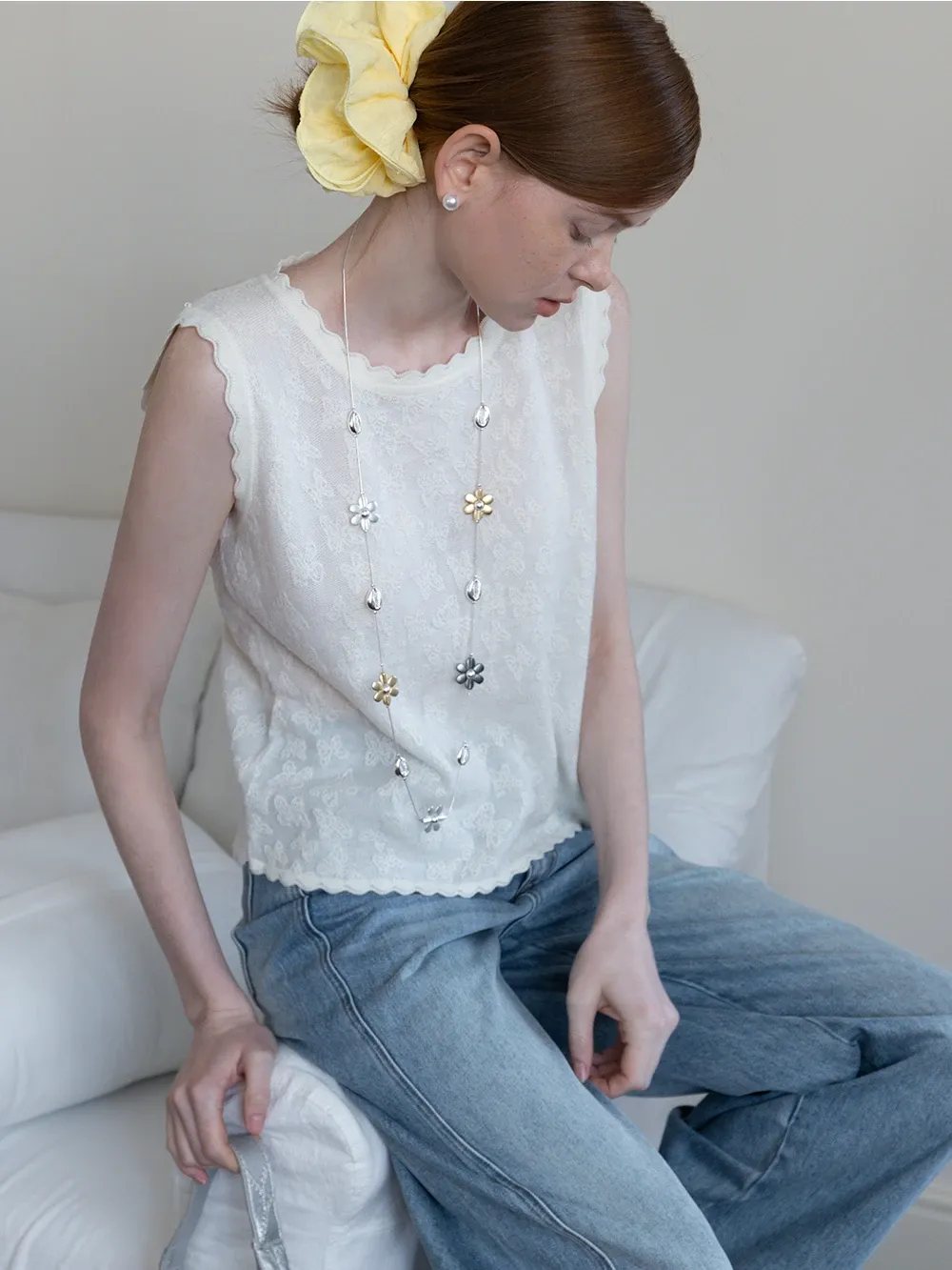 Women’s Sleeveless Lace Top with Scalloped Trim
