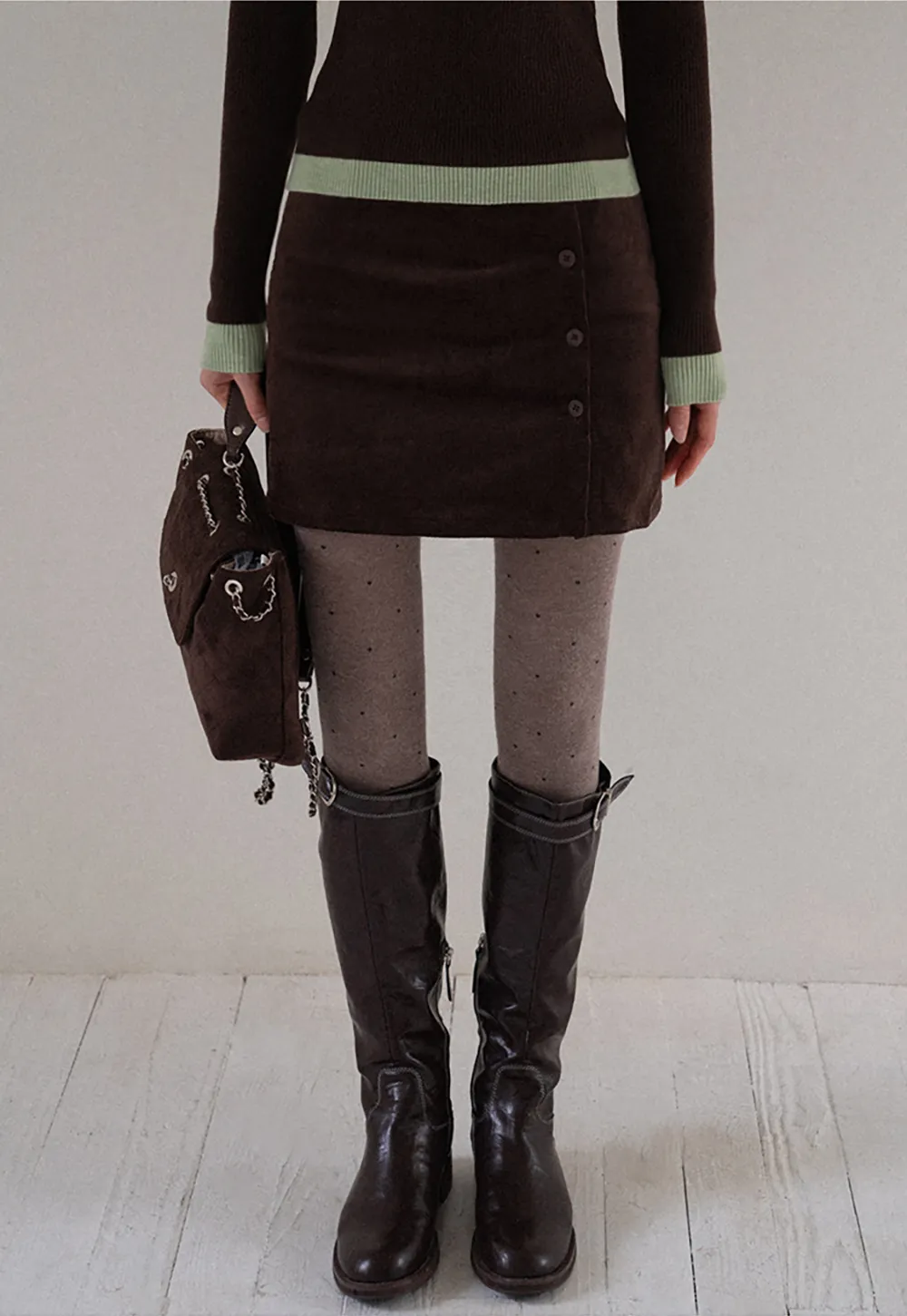 Corduroy Button Front Mini Skirt