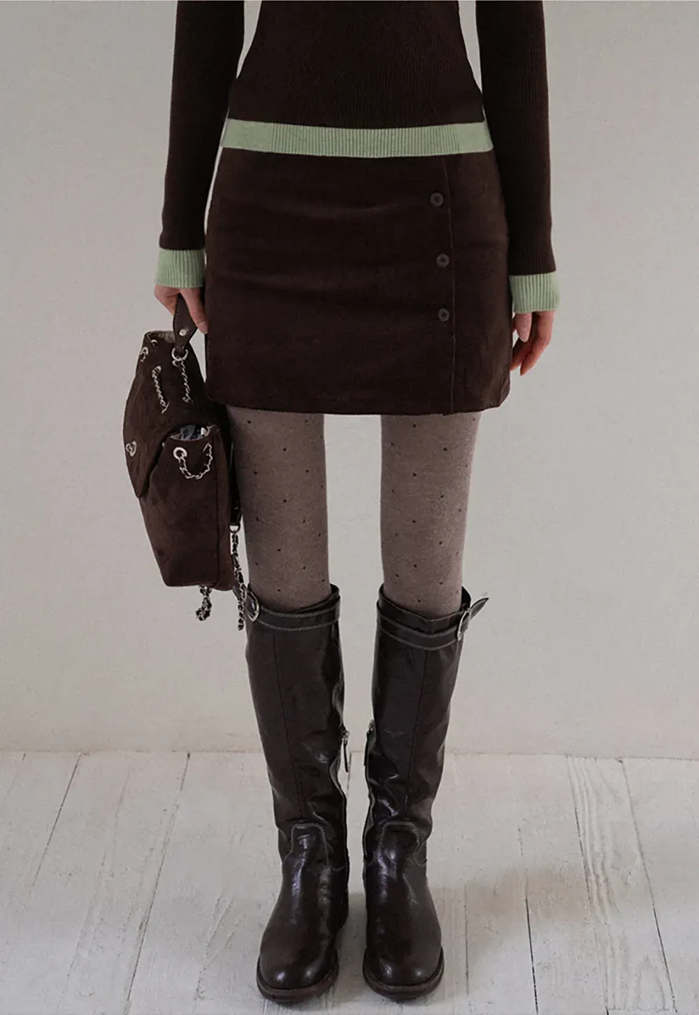 Corduroy Button Front Mini Skirt