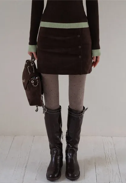 Corduroy Button Front Mini Skirt