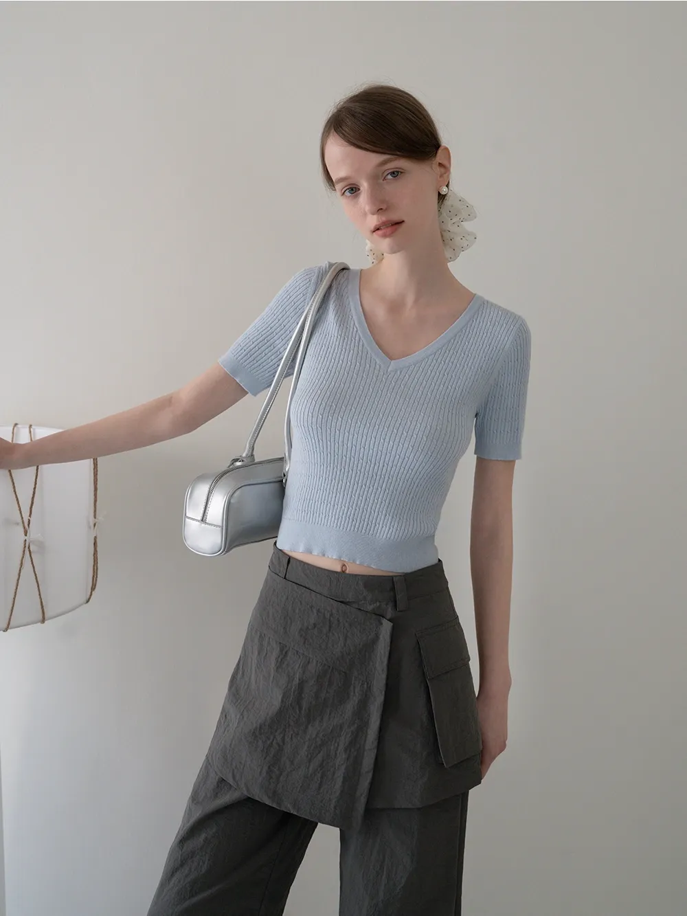 V-Neck Ribbed Knit Top