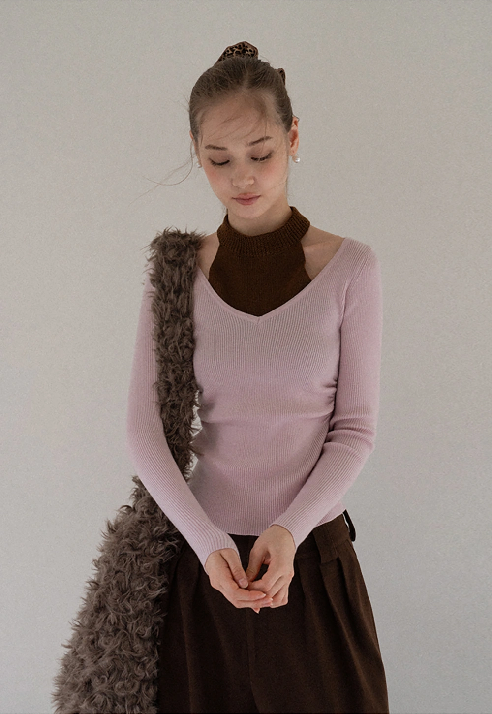 Women Cut Out High Neck Knit Pullover Slim Fit