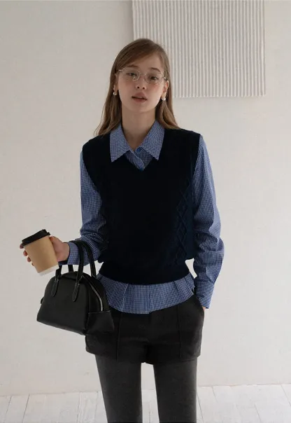 Women Vintage V Neck Knit Sleeveless Sweater