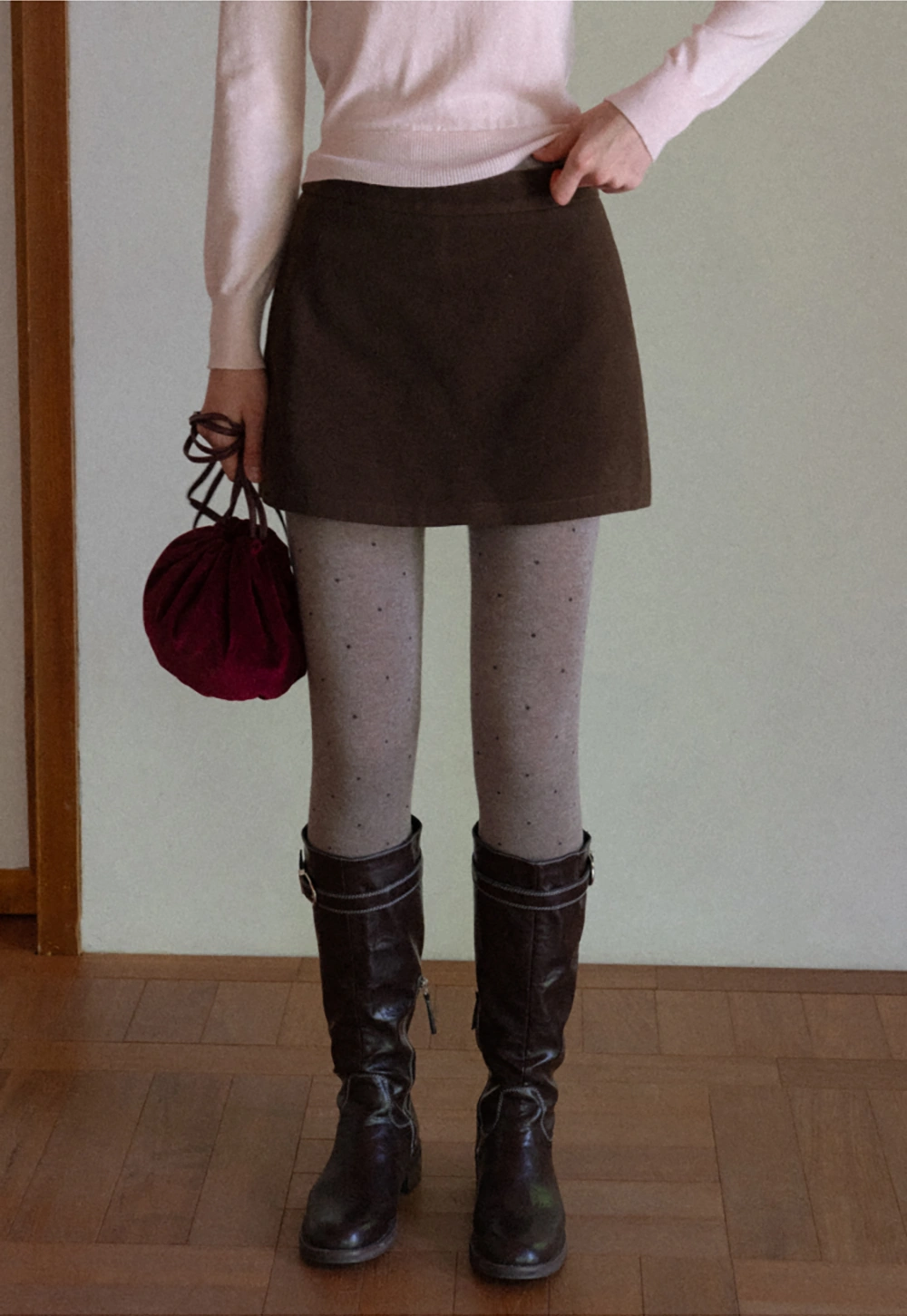 Women Faux Suede A-line Mini Skirt High Waist