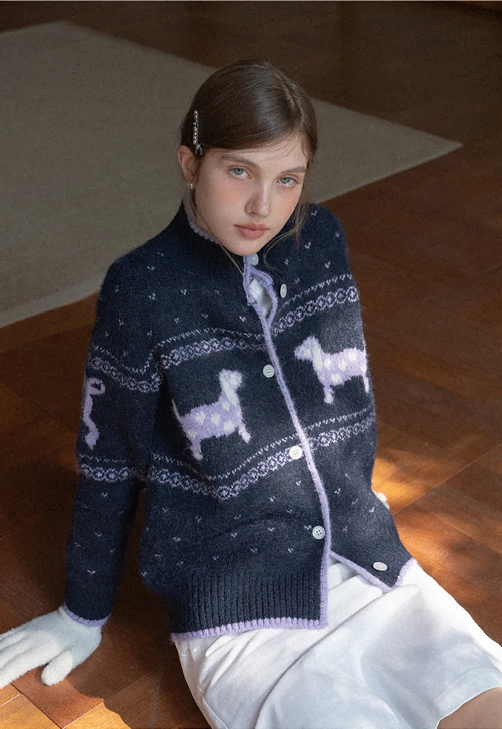 Dog Pattern Knit Cardigan