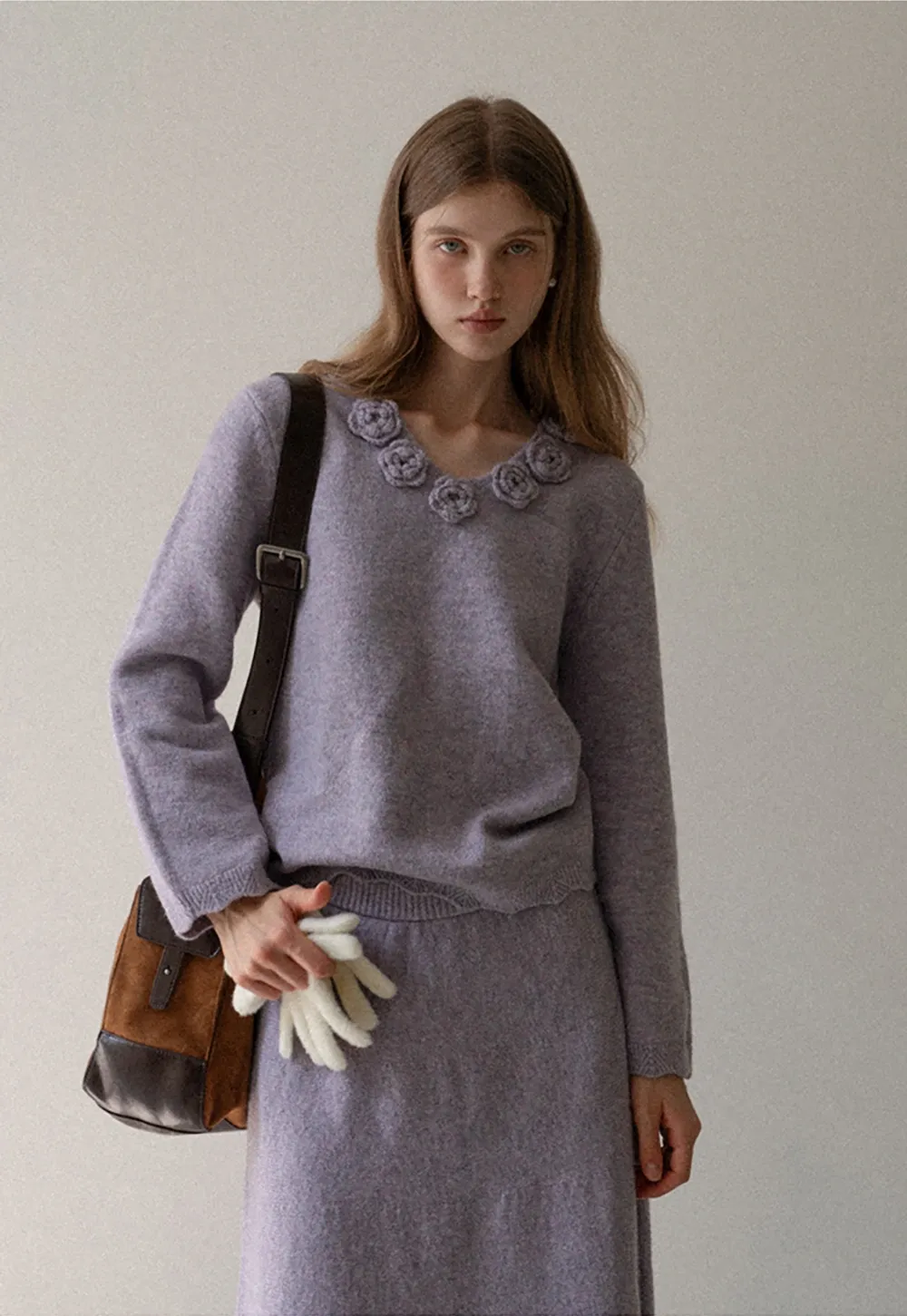 Womens Knitwear Set Long Sleeve Top Skirt