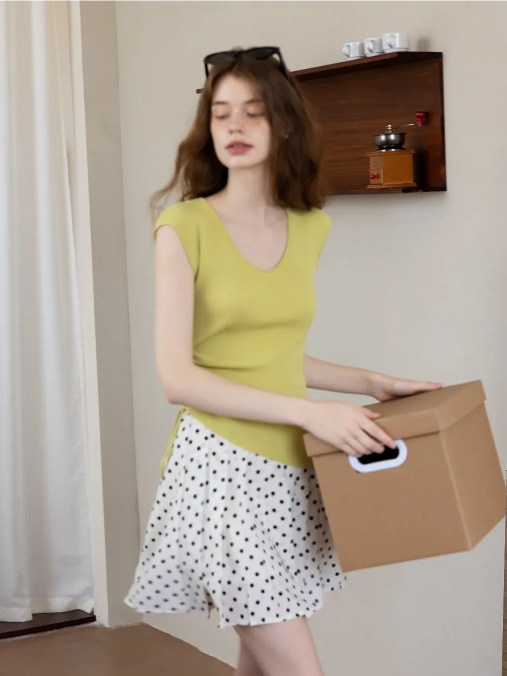 Side-Tie V-Neck Ribbed Top
